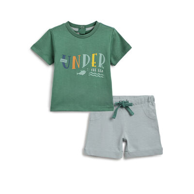 Boys White and Green T-shirt with Short Pants